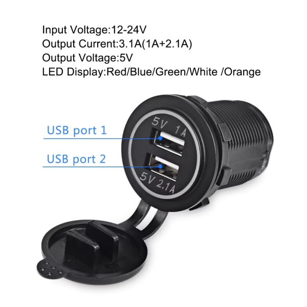 5V 3,1A 12V Dual USB Autoladegerät mit wasserdichter Abdeckung für Fahrzeug