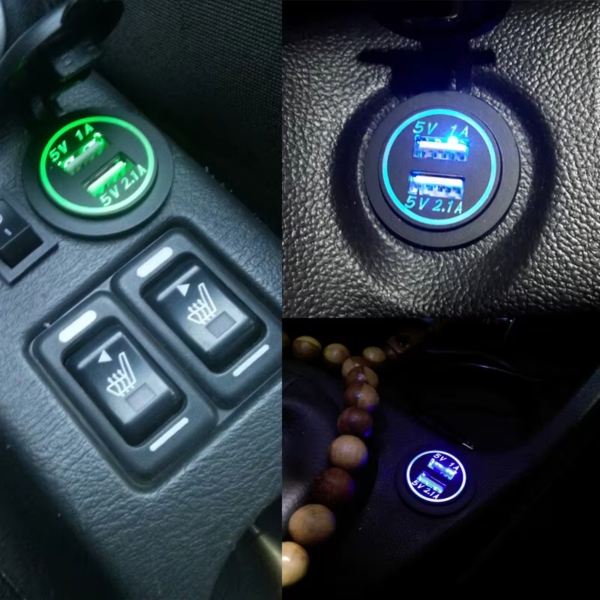 5V 3,1A 12V Dual USB Autoladegerät mit wasserdichter Abdeckung für Fahrzeug Blau
