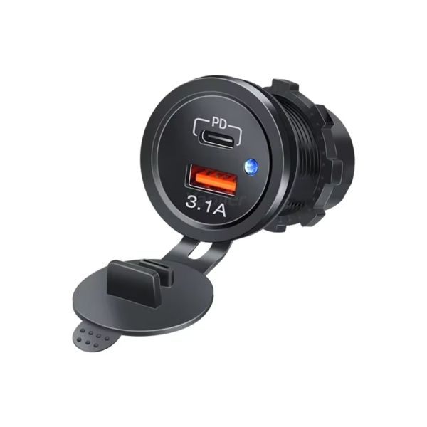 Wasserdichtes PD USB Auto Ladegerät 12V-24V mit LED für Auto, Lkw & Boot
