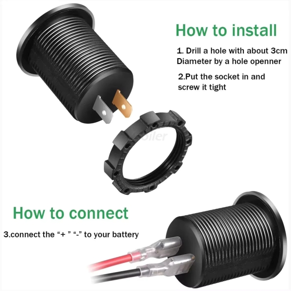 Wasserdichtes PD USB Auto Ladegerät 12V-24V mit LED für Auto, Lkw & Boot
