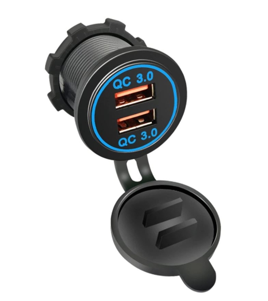 Dual USB Einbau-Ladegerät 12V/24V (2x 2.1A) – LED Blau